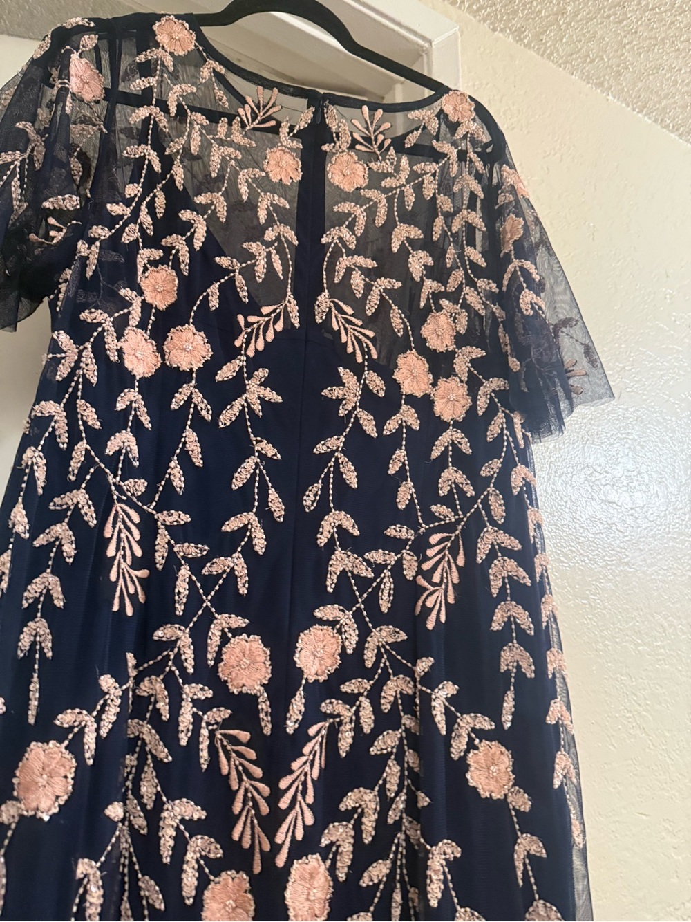 Adrianna Papell Black Midi Dress with Pink Floral Embroidery - Picture 2 of 7